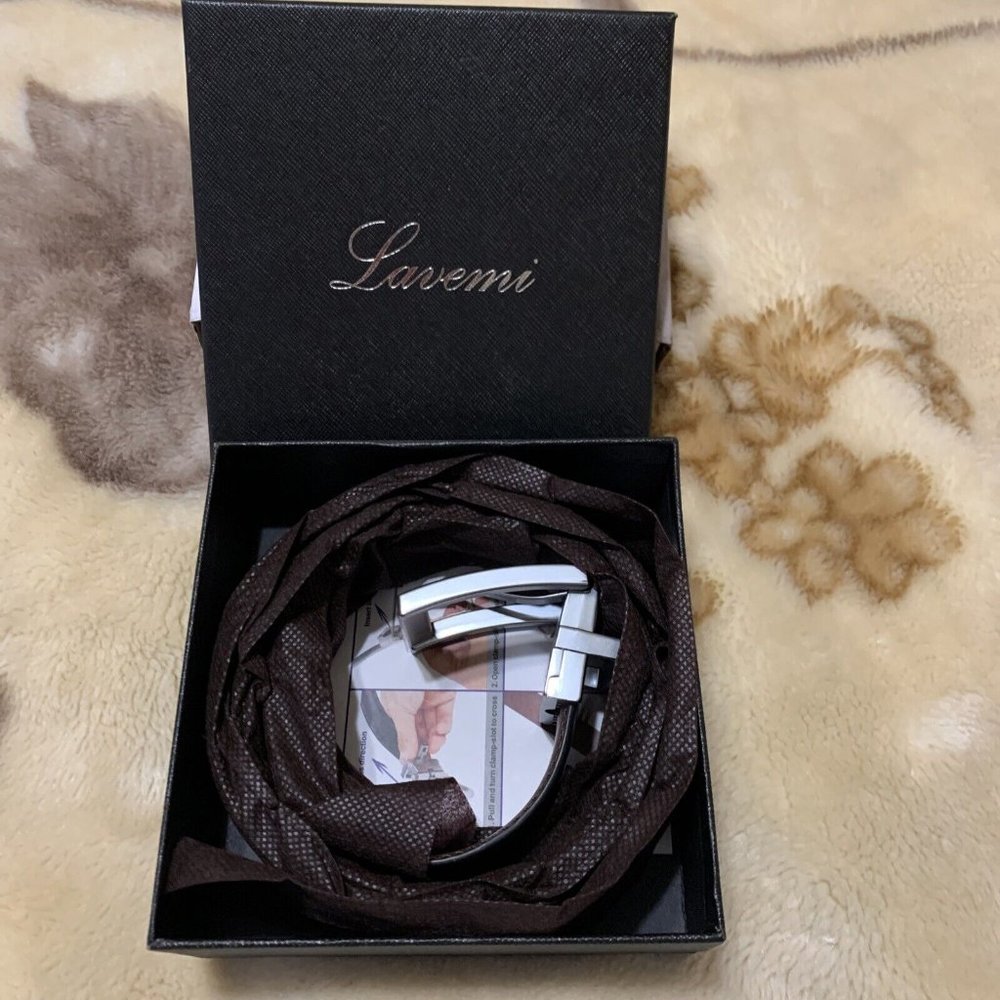 Lavemi Mens Black & Red Ratchet Automatic Buckle 100% Natural Leather Dress Belt